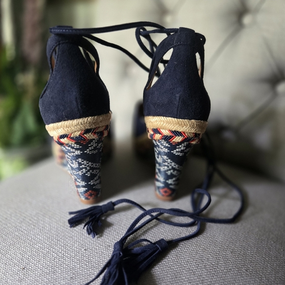 CABI Navy Espadrille Raffia Platform Wedges - Picture 3 of 7